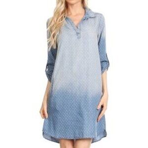 Luxology Women's Blue and White Polka Dot V Neck Shirt Dress Size 14